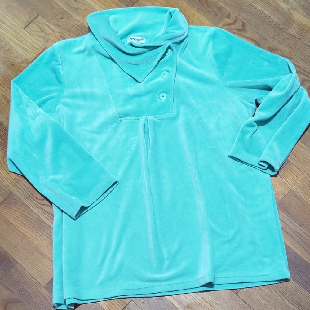 Turquoise VELVET Long Sleeve Top XL